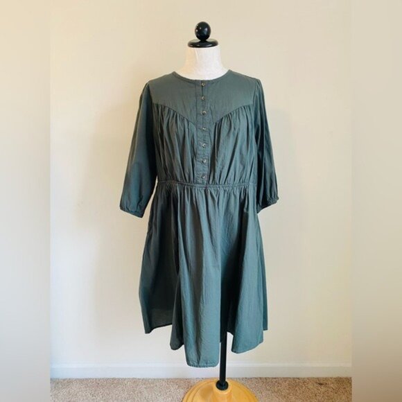 Terra & Sky Forest Green Button Front 100% Cotton Dress Size 0X/14W - Picture 2 of 6